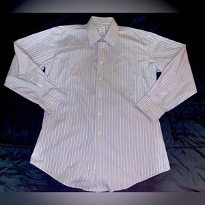 Pronto Uomo Men’s Long Sleeve Button Down Shirt Purple/Blue Stripes Slim Size 16